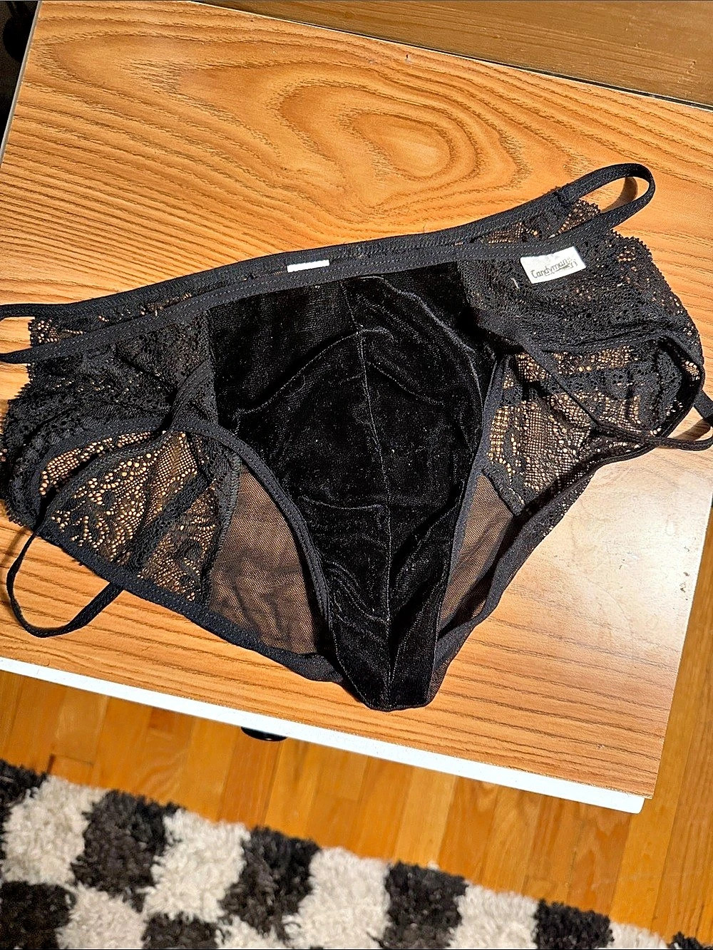 CandyMan Black Velvet and Lace Mens Panties Size Large